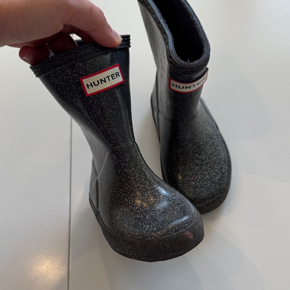 Hunter Kids Sparkly Black Rain Boots